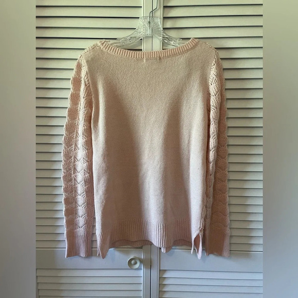 Hannah Open Weave Knit Chevron Sweater Barbie Pink Crew Neck Pastel Size Medium - Picture 3 of 9